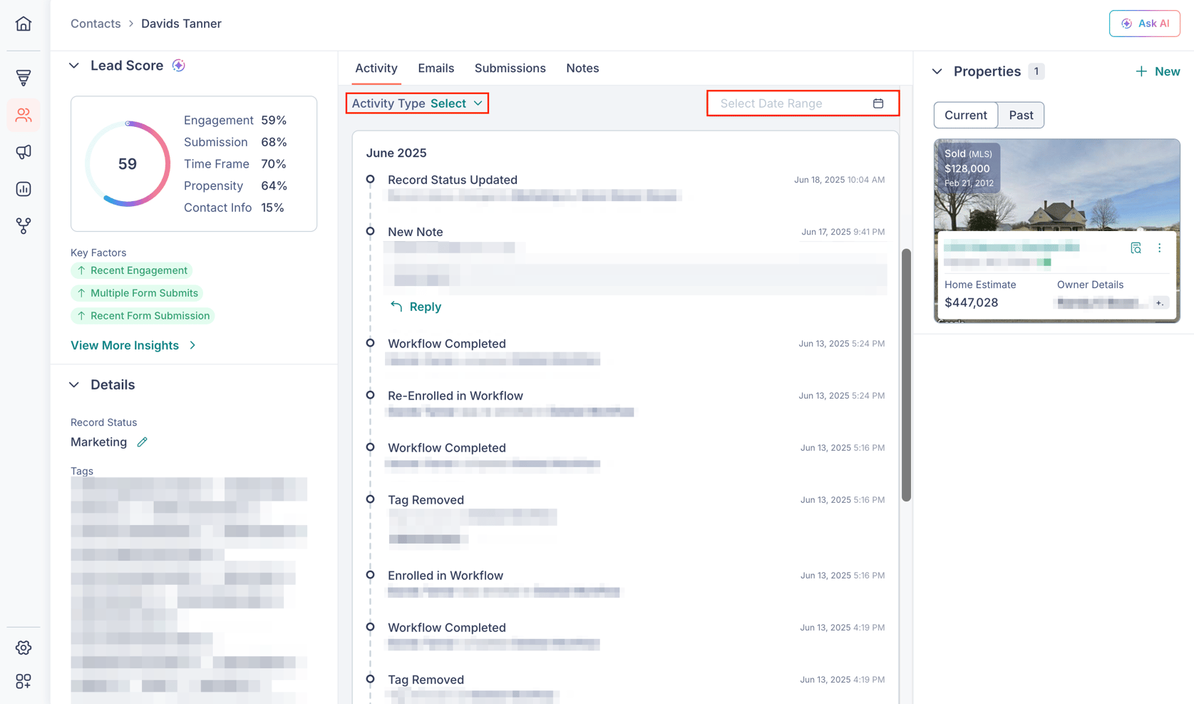 How to view individual contact activity