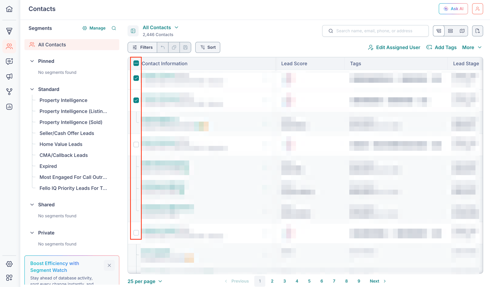 Creating and managing contact lists