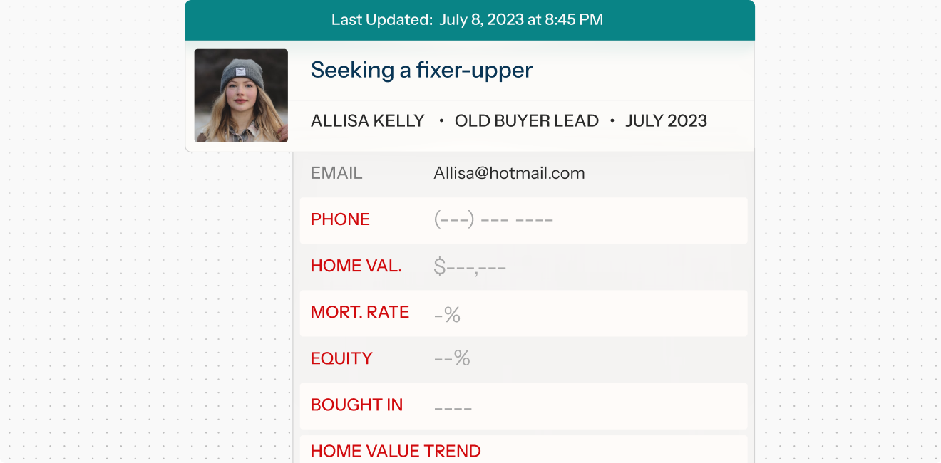 Contact record showing outdated information